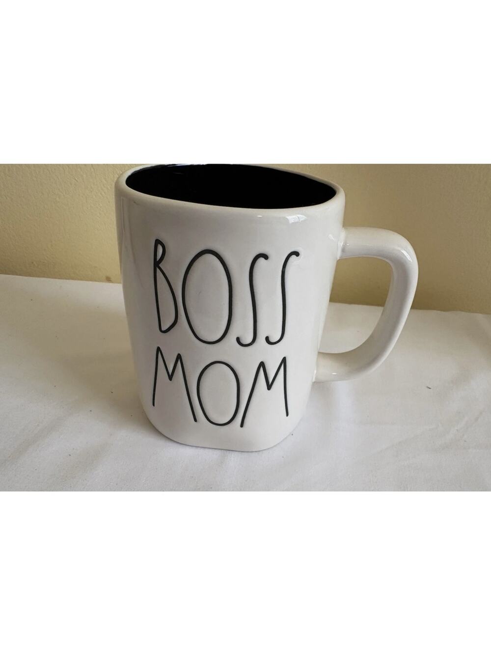 Rae Dunn Boss Mom Mug White Black Magenta Coffee Cup